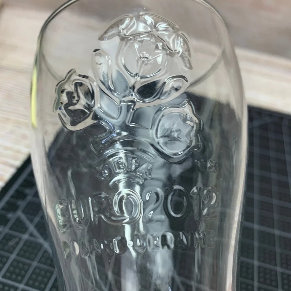 Coca Cola EURO 2012 Glass Tumbler Embossed Logo‎ Soccer w/ Silicone Bracelet